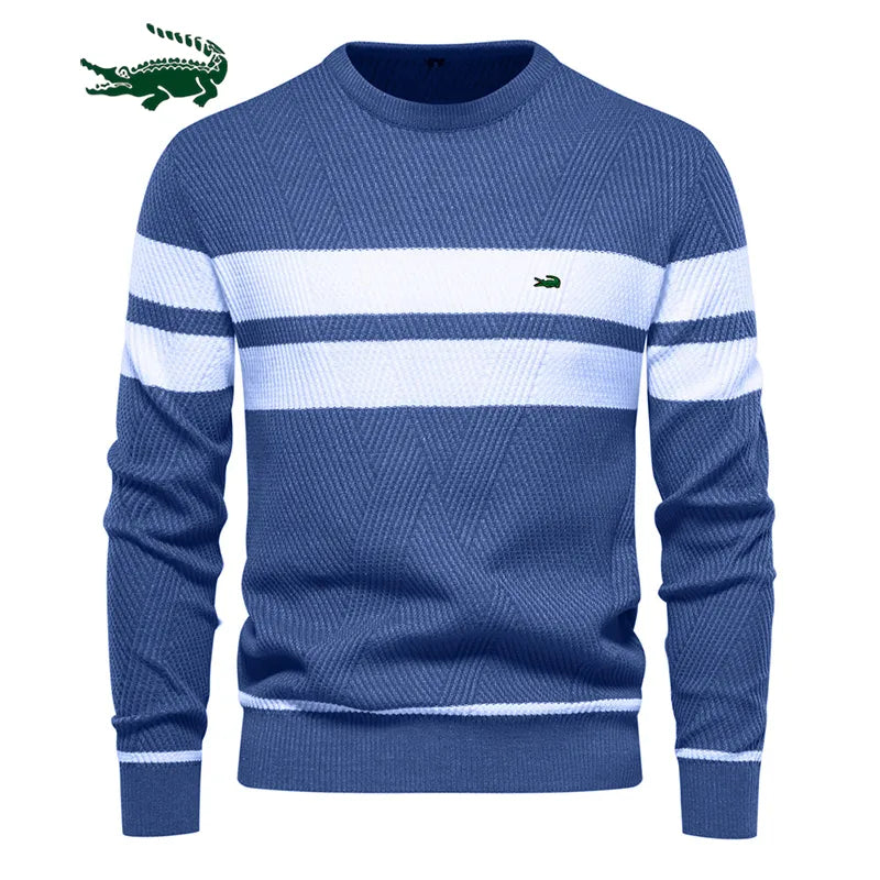 Men's O-Neck Casual Slim Pullover Stripe Sweater