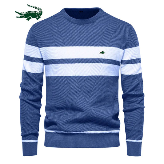 Men's O-Neck Casual Slim Pullover Stripe Sweater