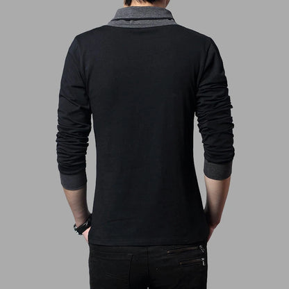 NEW ARRIVAL, Men's Slim Fit Long Sleeve T-Shirt, Patchwork Collar Tee V-Neck