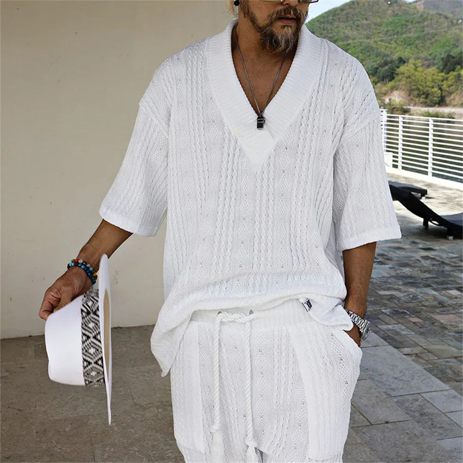 *NEW ARRIVAL* Knitted Fashion Casual Shirt & Shorts Set