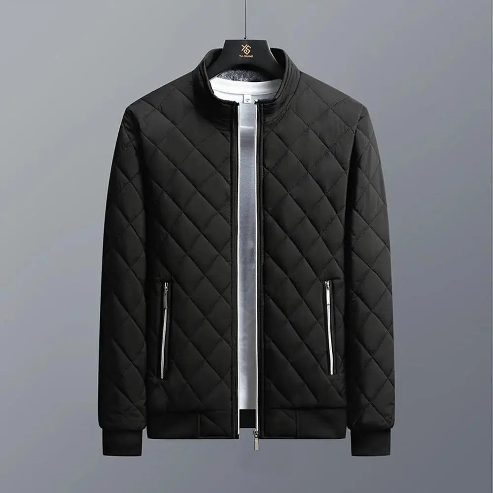 Men's Casual Bomber Jacket, Diamond Pattern Fleece Lined