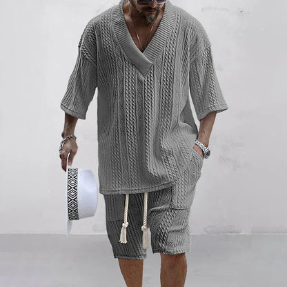 *NEW ARRIVAL* Knitted Fashion Casual Shirt & Shorts Set