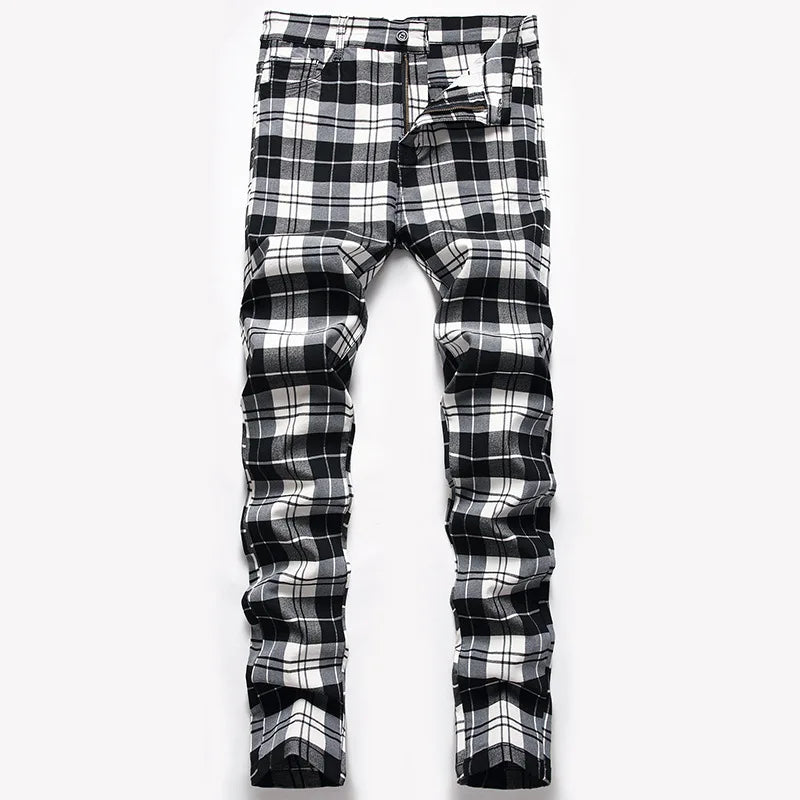 Men's Skinny Chino Pants, Straight Plaid - Slim Fit