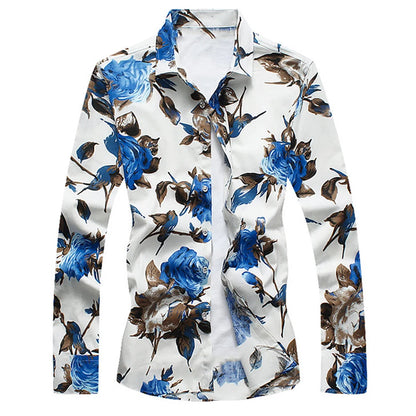 Men's Slim Floral Print Long Sleeve Shirt