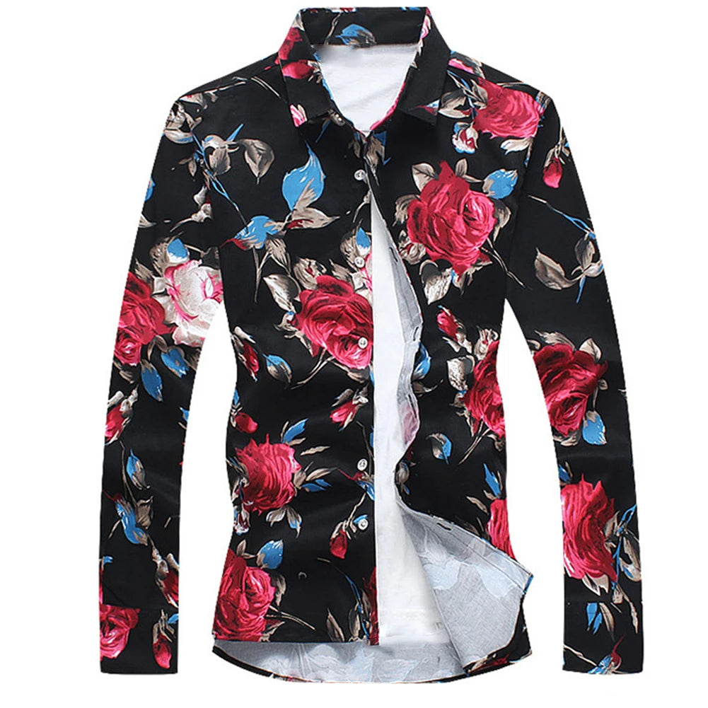 Men's Slim Floral Print Long Sleeve Shirt