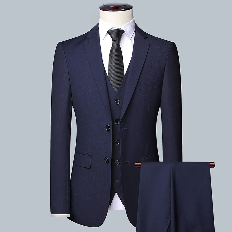 Men's Business Elegant (Blazer + Vest + Pants) Suit - Slim Fit