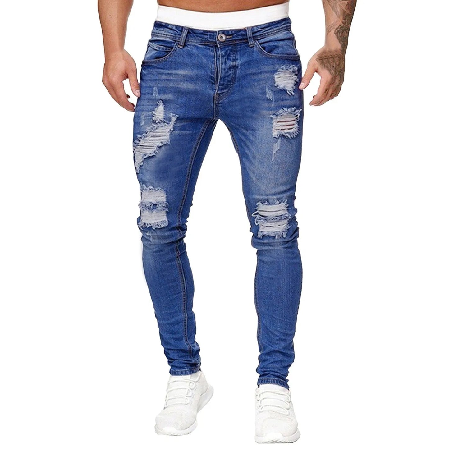 Men's Slim Fit Ripped Skinny Jeans - Classic Wash Solid Denim