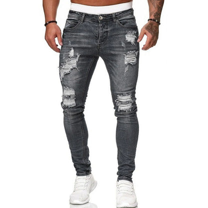 Men's Slim Fit Ripped Skinny Jeans - Classic Wash Solid Denim