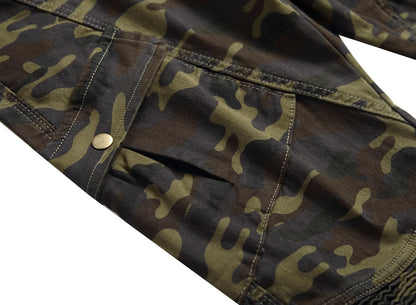 "Straight Army Green" Men's Slim Camouflage Jeans, Cargo Denim Pants