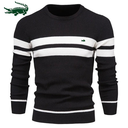 Men's O-Neck Casual Slim Pullover Stripe Sweater