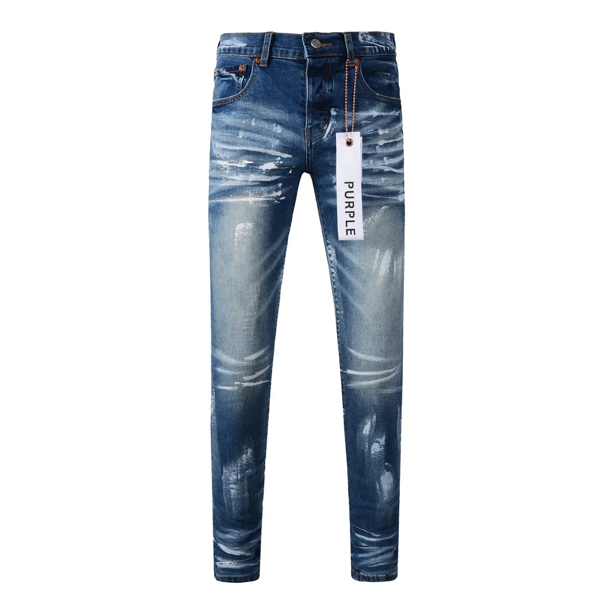 *NEW ARRIVAL* Blue Distressed Paint Design Denim Jeans - Slim Fit