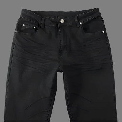 "Italian Drip" Men's Black Distressed - Slim Fit, Stretch Jeans