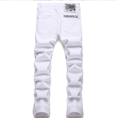 "PURE" Men's Slim White Jeans - Four Seasons Leisure Pants Italy Style