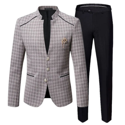 Men's Business Plaid Suit - Blazer & Pants Set