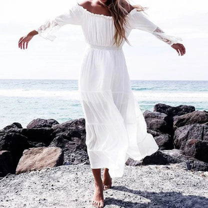 Women's Off the Shoulder Boho Dress - (White)