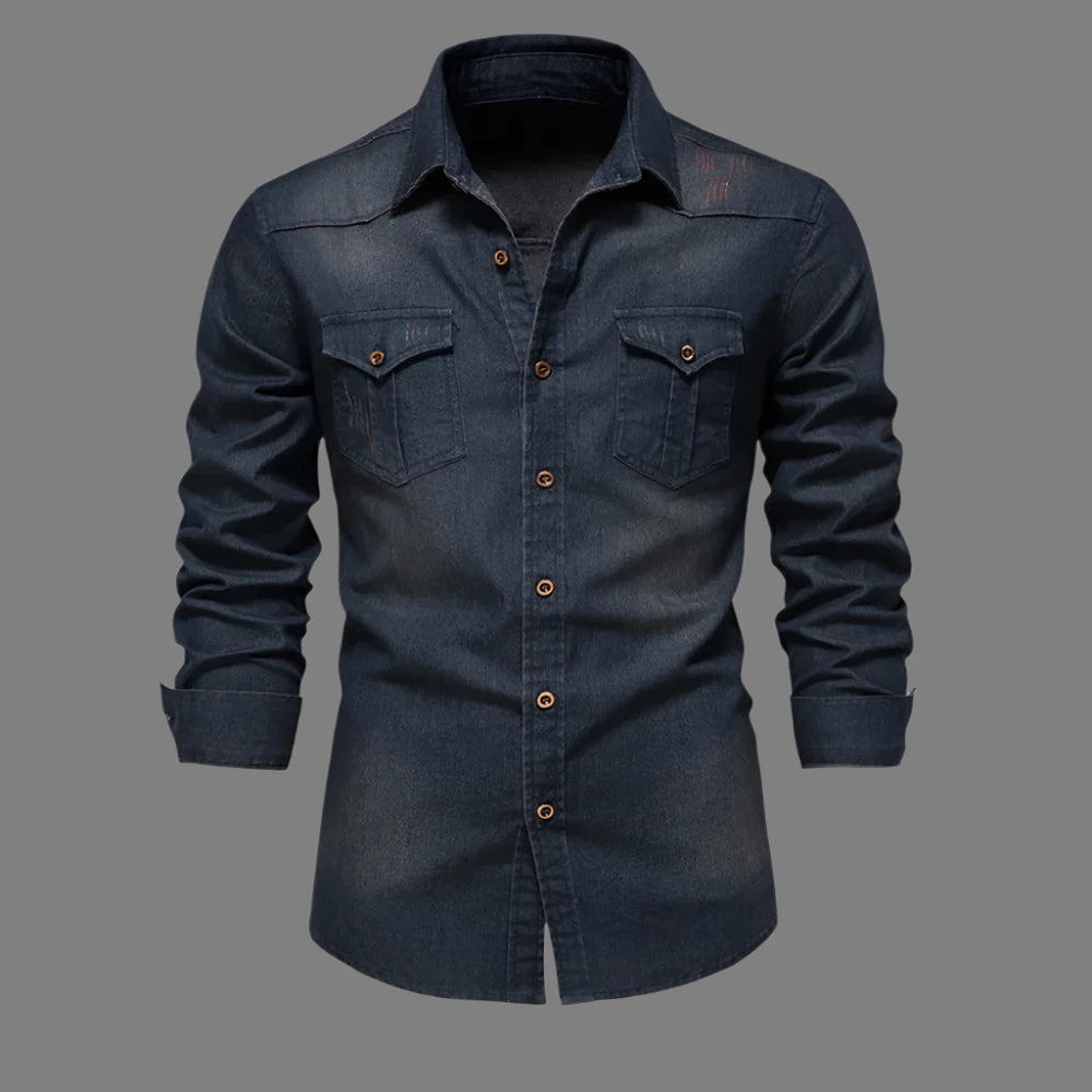 Men's Denim Long Sleeve Slim Fit Designer Shirt