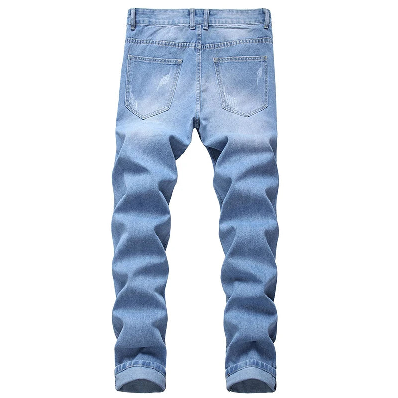 Men's Fashionable Blue Distressed Denim Jeans