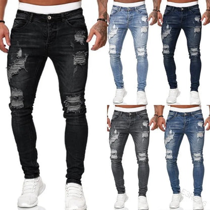 Men's Slim Fit Ripped Skinny Jeans - Vintage Wash Solid Denim