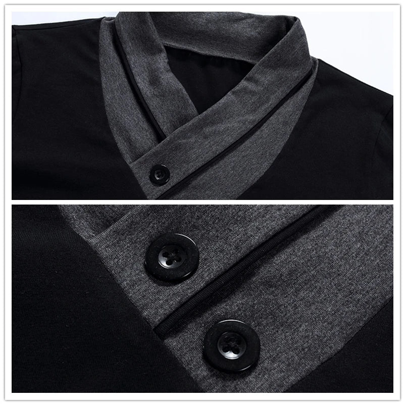 NEW ARRIVAL, Men's Slim Fit Long Sleeve T-Shirt, Patchwork Collar Tee V-Neck