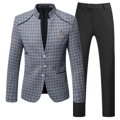 Men's Business Plaid Suit - Blazer & Pants Set