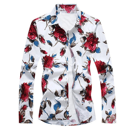 Men's Slim Floral Print Long Sleeve Shirt