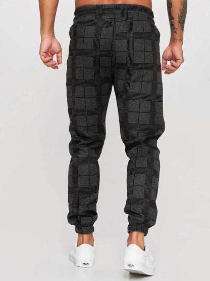 Men's Mid-Waist Slim Fit Sweatpants - Plaid Checkered Side Stripe