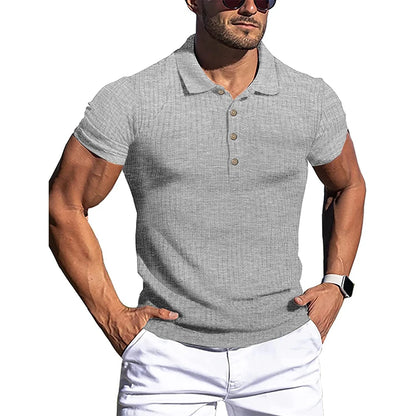 Men's Solid Stripe Fitness Polo - Elasticity, Short Sleeve