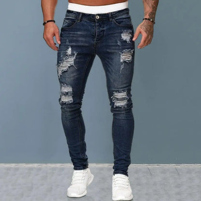 Men's Retro Style Straight Fit Jeans - Slim Fit, Mid Waist