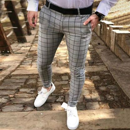 Men's Slim Plaid Casual Pants