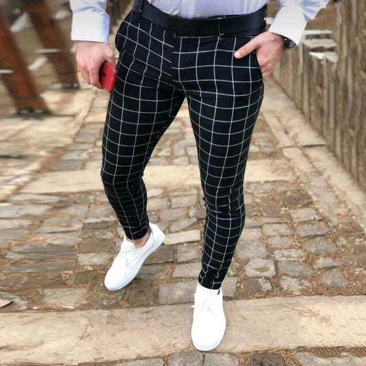 Men's Slim Plaid Casual Pants