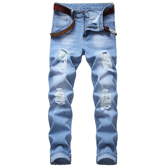 Men's Fashionable Blue Distressed Denim Jeans