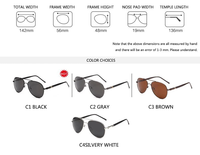 Men's Polarized Fashion Classic Pilot Sunglasses