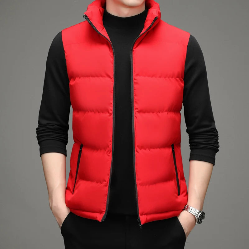 Men's Casual Vest Jacket, Warm Sleeveless Stand Collar Vest