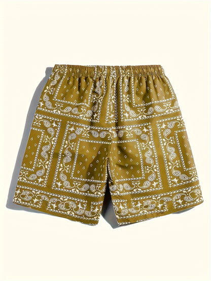 Men's Paisley Pattern Drawstring Beach Shorts - Lightweight