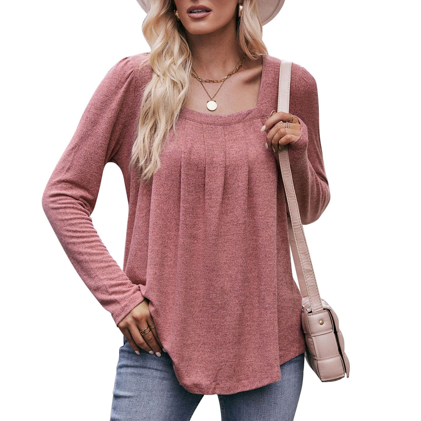 Casual Puff Sleeve Square Collar - Long Sleeve Top