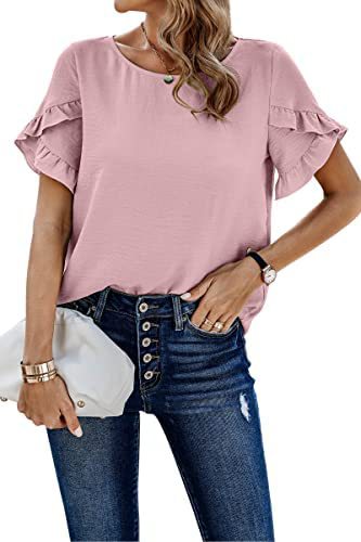 Casual Short Sleeve Loose Top - Solid Color Round Neck