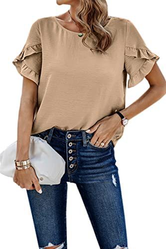 Casual Short Sleeve Loose Top - Solid Color Round Neck