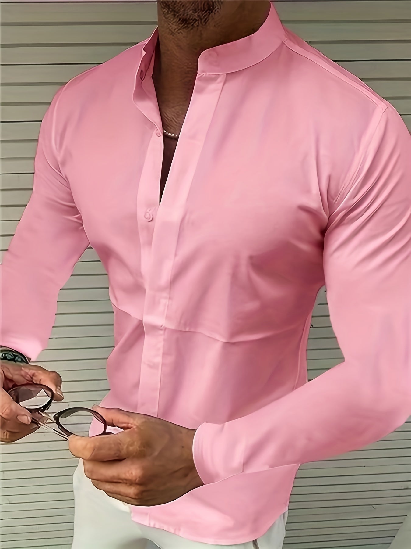 Men's Trendy Fashion Long Sleeve Shirt with Mandarin Collar Design