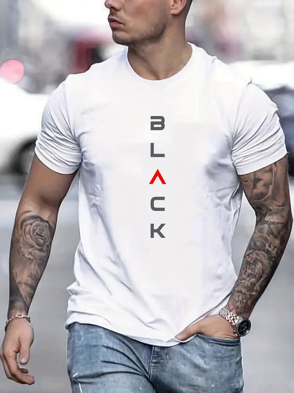 'Black' Print Tee, Men's Casual Short Sleeve