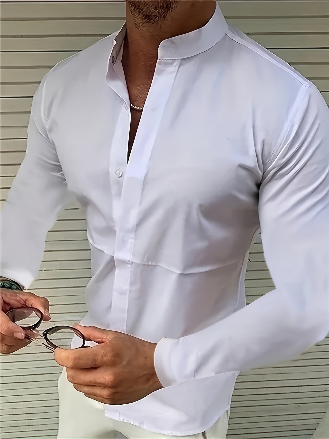 Men's Trendy Fashion Long Sleeve Shirt with Mandarin Collar Design