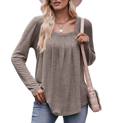 Casual Puff Sleeve Square Collar - Long Sleeve Top