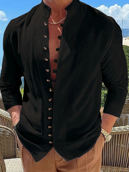 Men's Mediterranean Style Solid Long Sleeve Top