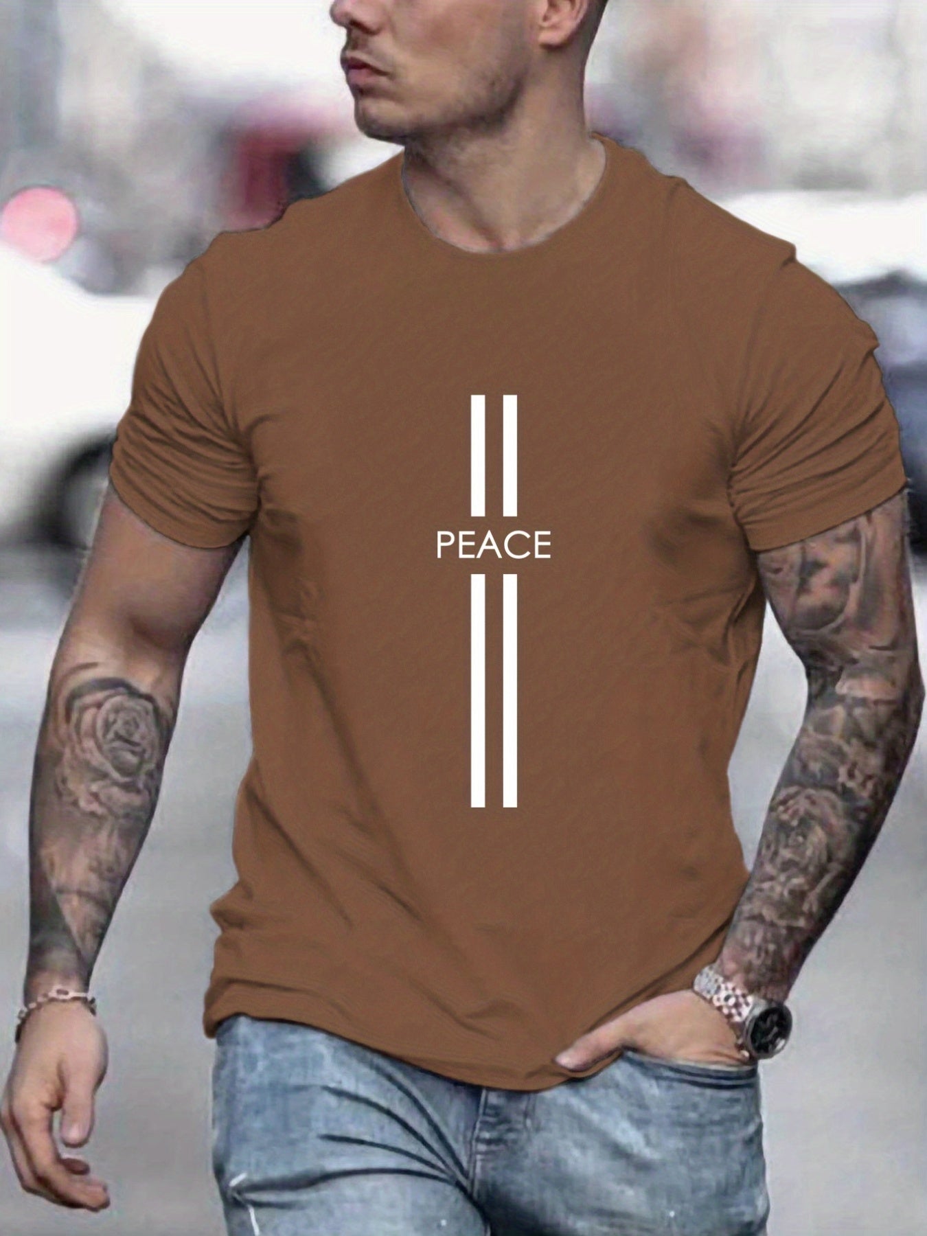 "PEACE" Men's Round Neck, Casual Tee