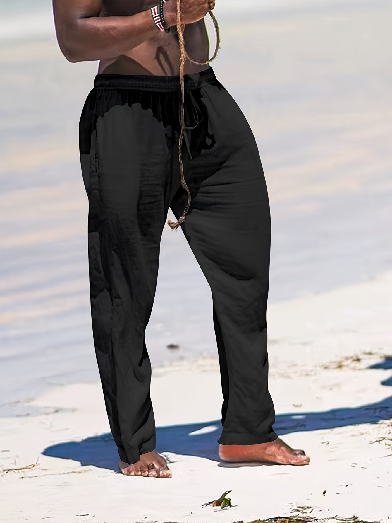 Men's Drawstring Straight Leg Beach Casual Baggy Pants