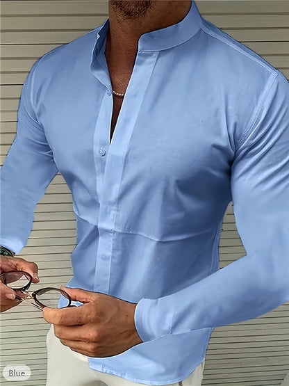 Men's Trendy Fashion Long Sleeve Shirt with Mandarin Collar Design