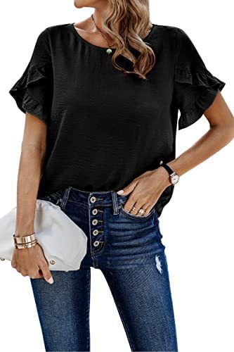 Casual Short Sleeve Loose Top - Solid Color Round Neck