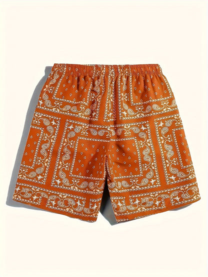 Men's Paisley Pattern Drawstring Beach Shorts - Lightweight