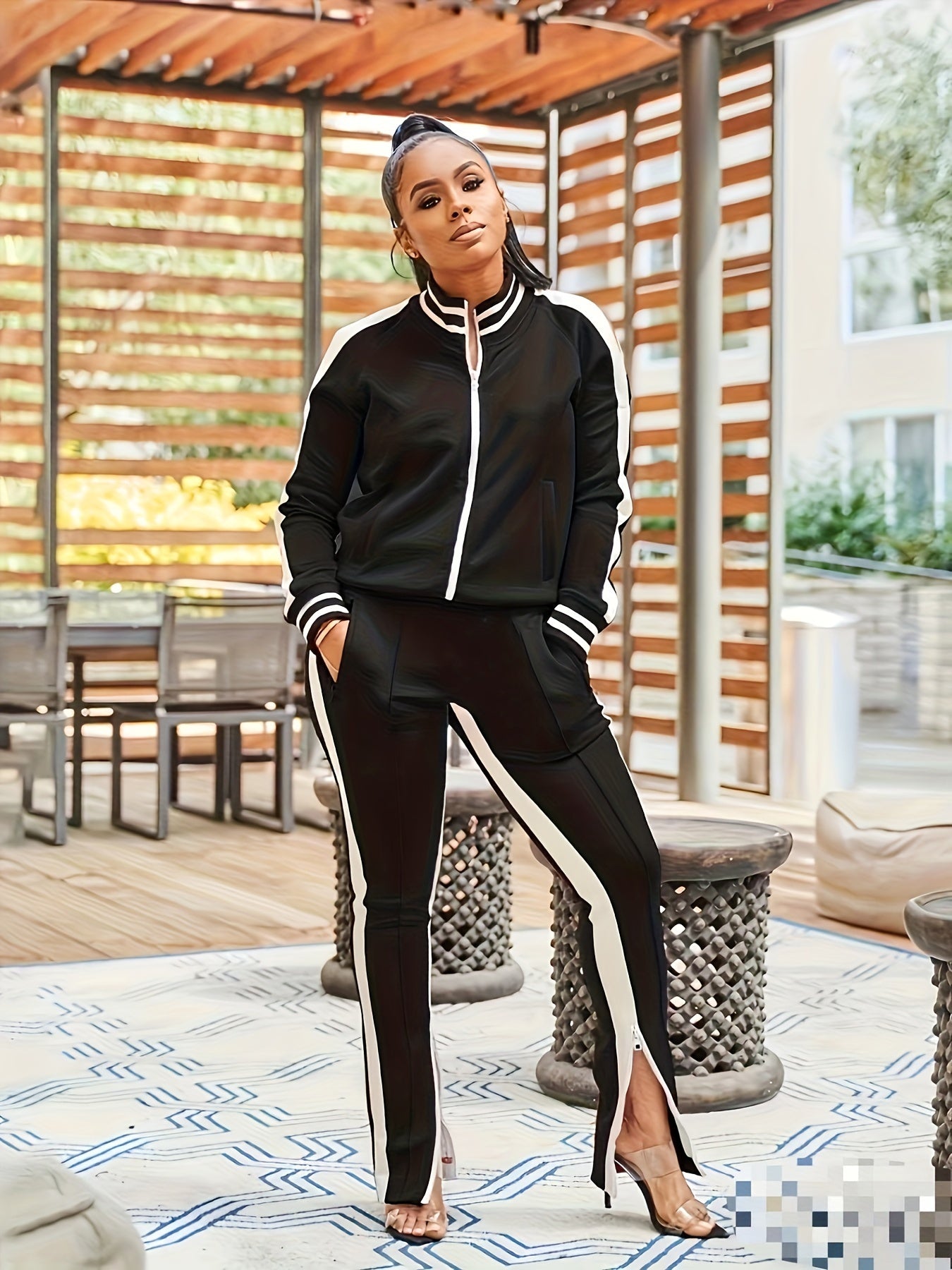 "Sporty Set" Long Sleeve Crew Neck Jacket & Versatile Pants Sports Suit