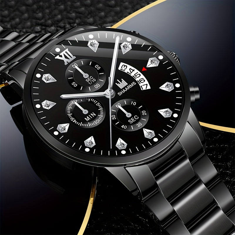 Men's Fashion Quartz Watch & Stainless-Steel Bracelet Set