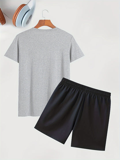 "BROOKLYN" 2pc Set, Men's Short Sleeve T-shirt & Drawstring Casual Shorts